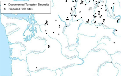 Map showing tungsten deposits in the State of Washington