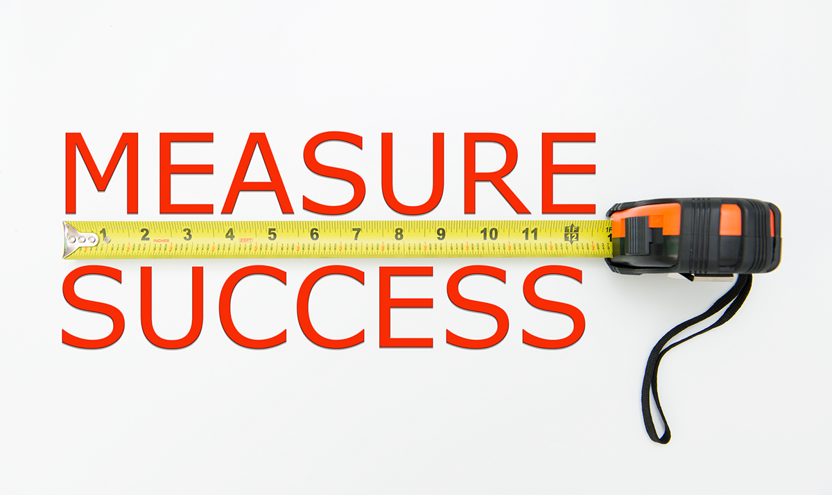 Words Measure Success and image of a tape measure.