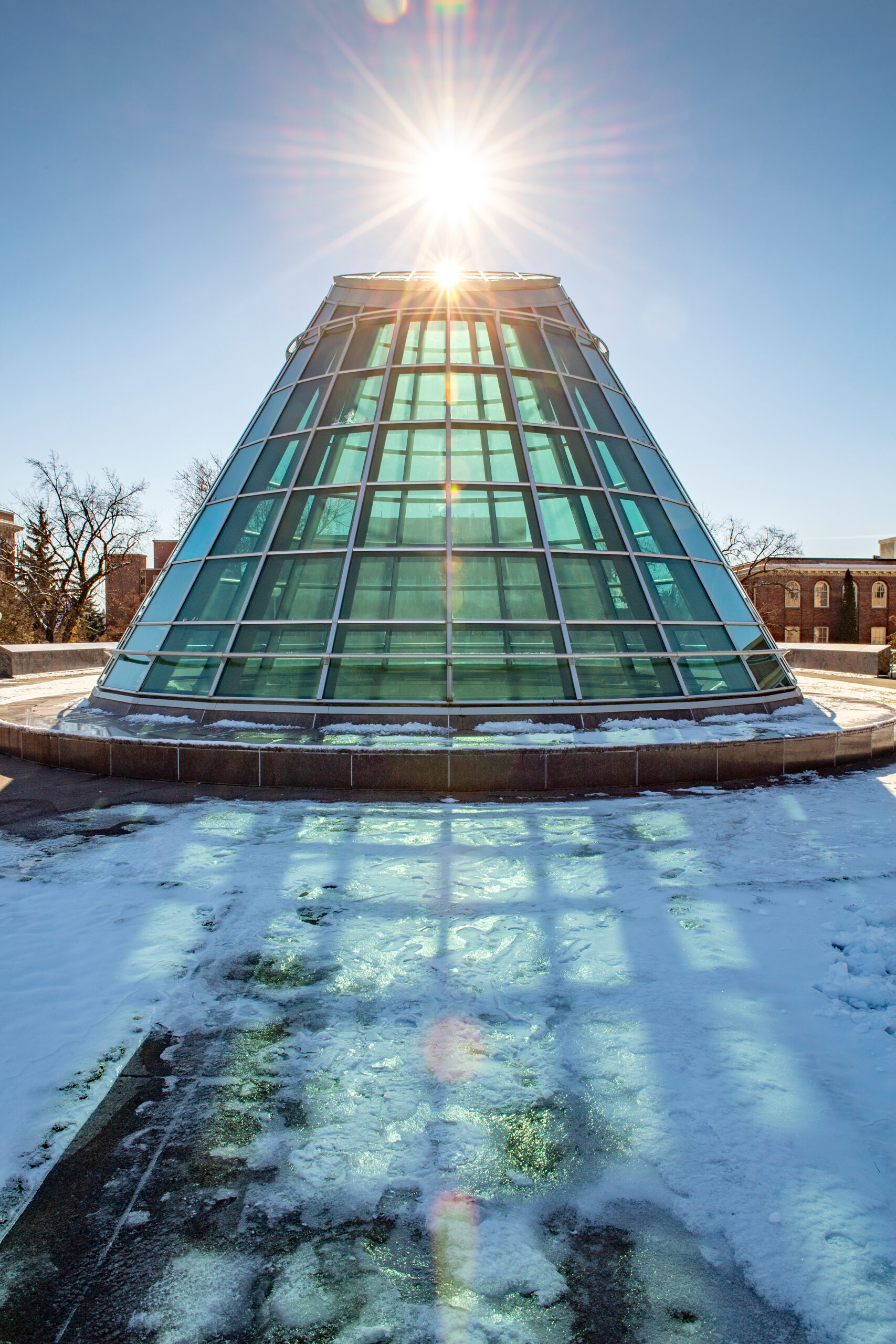 Conical glass roof above Holland and Terrell Libraries.