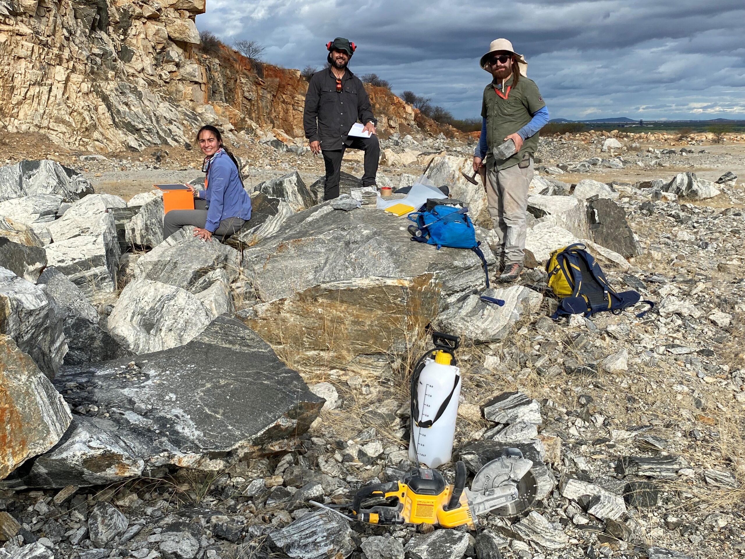 Students working in the field.