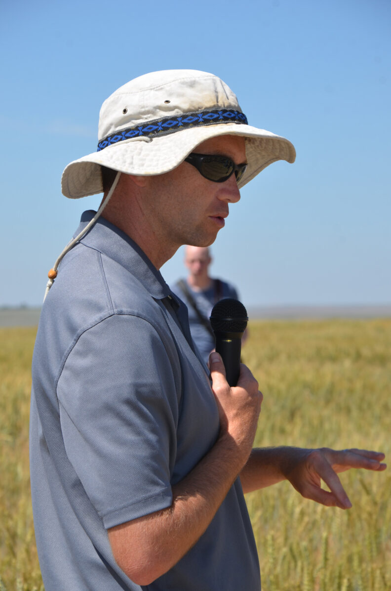 Arron Carter speaking about winter wheat breeding.
