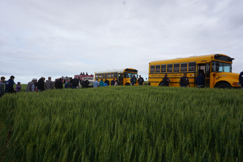 People getting back on the busses and trucks.