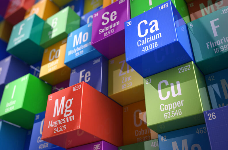 Three-dimensional, colorful, periodic table.