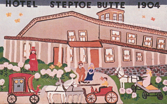 artwork from a 1904 postcard featuring the Steptoe Butte hotel
