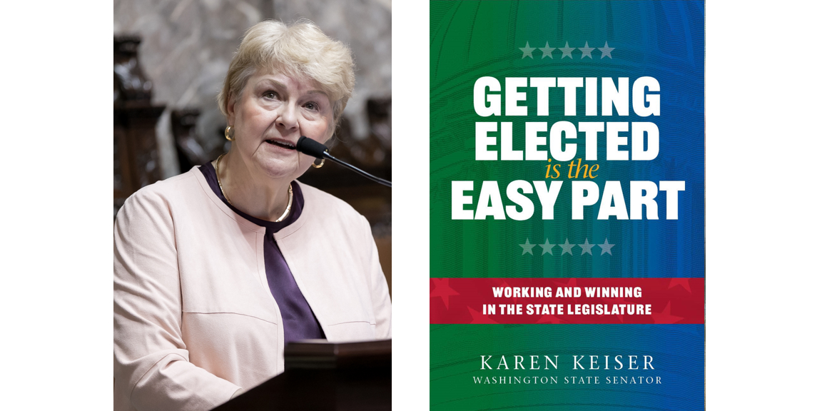 photo of Karen Keiser next to her book cover