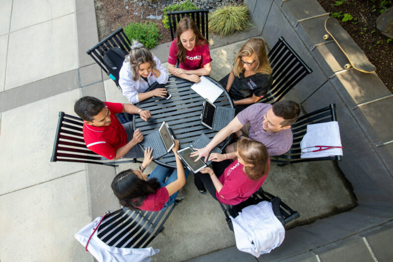 Aerial shot of Spokane students working together