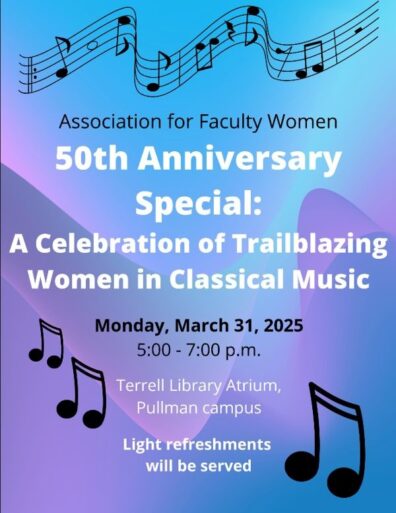 A blue and purple gradient flyer with music notes. The text mimics that on the wording in the paragraph it appears besides. 